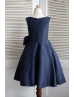 Navy Blue Taffeta Knee Length Flower Girl Dress
